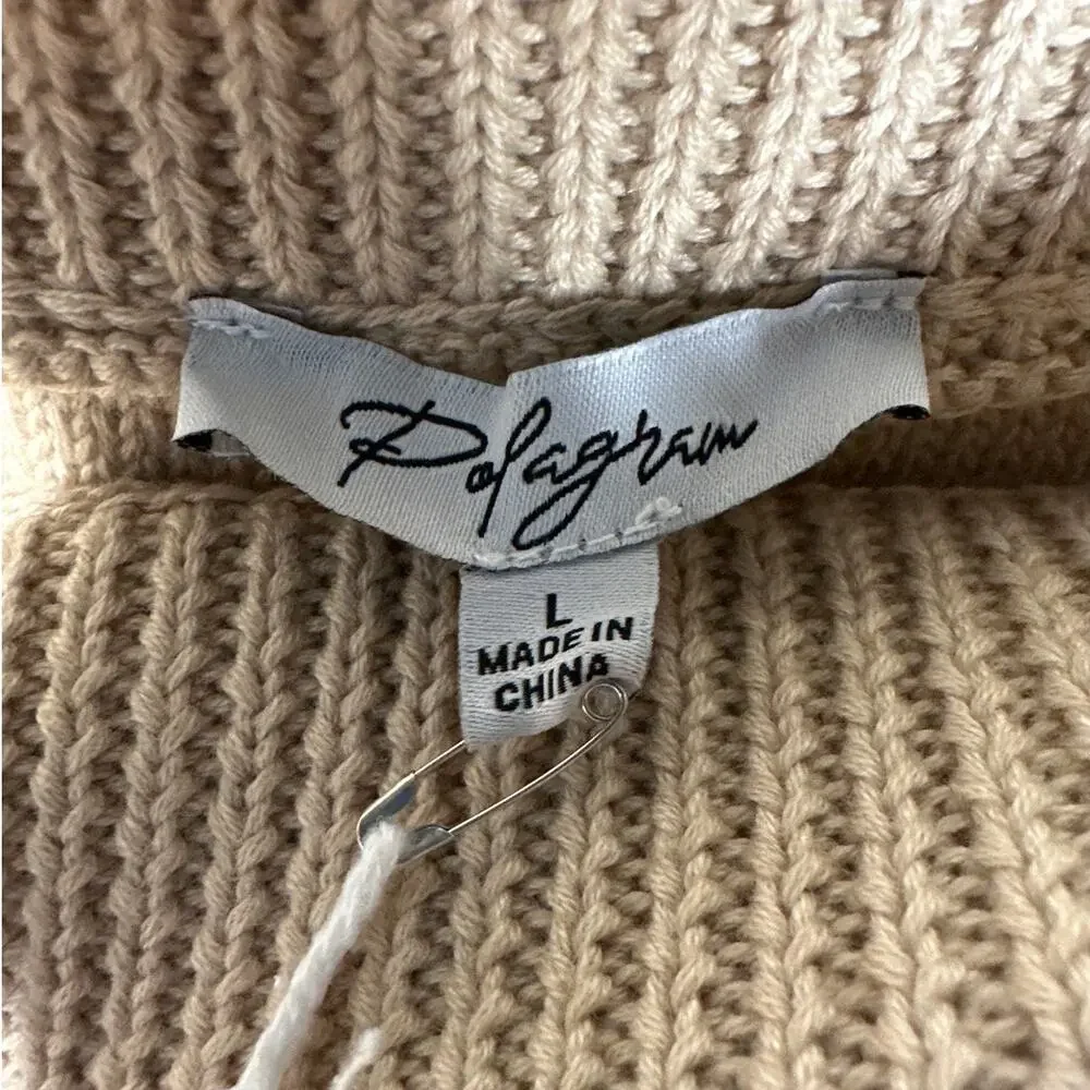 Polagram Cable Knit Midi Sweater Skirt PSW2919 Beige Tan Sz L Cozy Stretch Knit